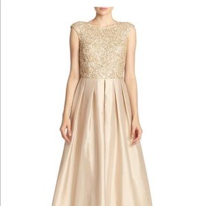 aidan mattox gold taffeta dress